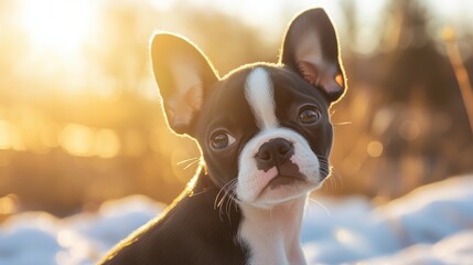 Boston Terrier Puppy Sunset.
