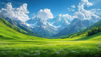 Stunning mountain scenery in Georgia with alpine meadows and lush greenery in summer