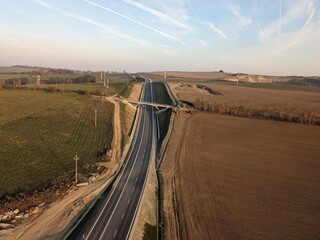 Aerial view of the newly finished bypass around Jihlava town, improving traffic flow and reducing...