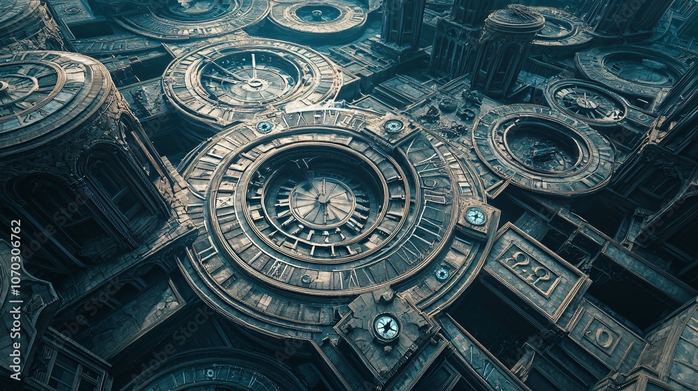 Poster explore the intricate maze of a cityscape filled with timeless symbols and architectural wonders
