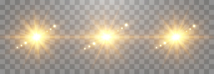 Vector transparent sunlight set, special lens flare effect. Light effects set, sun flash isolated on png