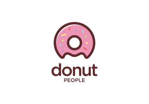 people with donut logo. cream sweet snack food symbol design template