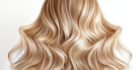 Naklejka premium Elegant long blonde hair styled in soft waves against a simple light background showcasing shine and texture
