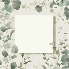 A white square with green leaves surrounding it