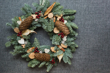 Christmas wreath with cones.