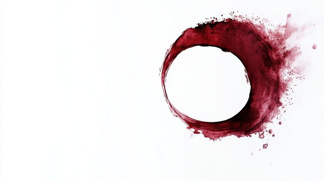 Abstract wine splash creating a circular shape on a white background with rich red tones that evoke feelings of elegance and sophistication