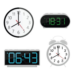 Alarm, digital electronic clock and wall mounted clock