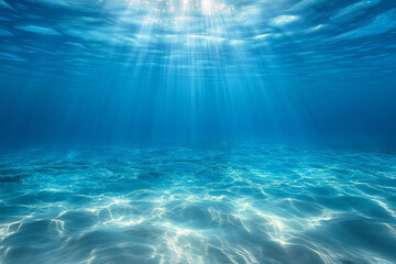 Blue seabed with sunlight, Diving and underwater background, Created with Generative AI technology