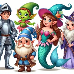 Naklejka premium characters from different fairy tales collected on one background
