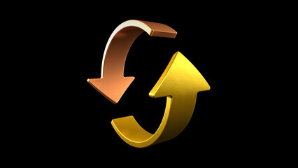Revolving cycling gold and copper up down arrows financial, stock, or recycle concept. 3D illustration render.