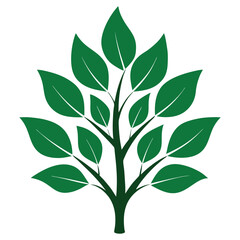 tree leaves set silhouette on white background