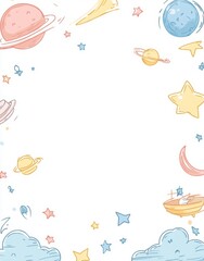 Cute Pastel Doodle Style Space Border Design
