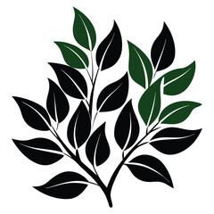 tree leaves set silhouette on white background