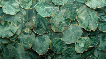 Obraz premium Leaves layered together in varying shades of green create a visually stunning natural pattern that captivates the observer's attention