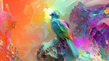 Fototapeta premium art, animal, water, design, fish, illustration, painting, pattern, sea, nature, color, flower, colorful, paint, in a dreamscape the surface reflects the early mor, untry, generative ai, landscape, arc