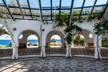 The beautiful buildings at Kalithea Springs constructed in the 1930s, Rhodes Island, Greece, Europe. Kallithea Therms, Kallithea Springs located at the bay of Kallithea on Rhodes island, Greece.
