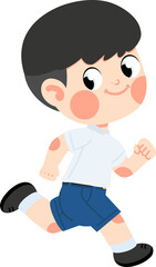 Kid boy running to school flat