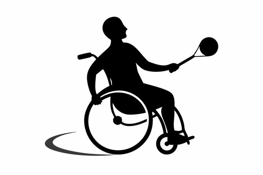recommend clip art: Vector silhouette of tennis player in a wheelchair.