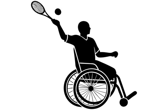 recommend clip art: Vector silhouette of tennis player in a wheelchair.