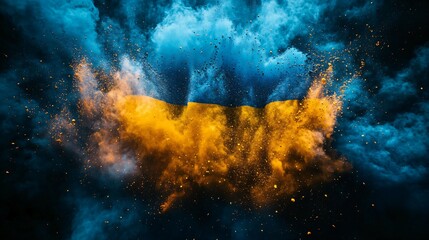 Blue and yellow color powder explosion representing the colors of the Ukrainian flag , Ukraine, flag, colors, blue