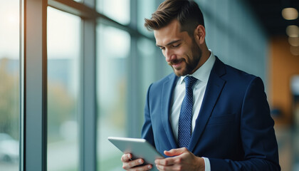 Fototapeta premium Businessman Focused on Digital Communication
