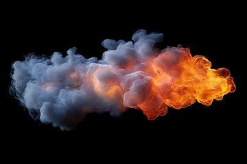 Fire and smoke creating an abstract shape on a black background