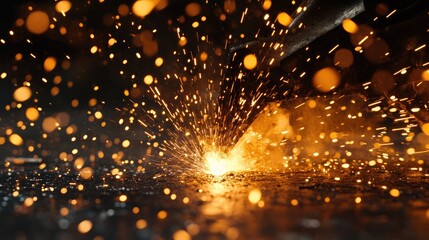 Fiery Sparks and Molten Metal in a Close-Up Welding Scene, Capturing the Energy and Precision of Industrial Metalwork and Construction