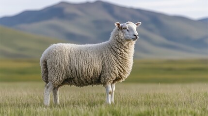 Obraz premium Sheep Grazing in an Open Field with Rolling Hills