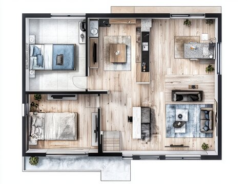 A small apartment with a bedroom and living room