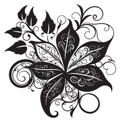 Silhouette of a flower with swirling vines  vector silhouette on a white background