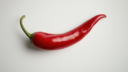 A captivating close-up of a single red chili pepper is displayed on a white background.