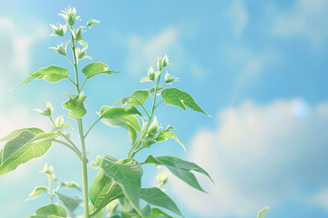 Obraz premium A plant with green leaves is growing in the sunlight