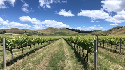 Naklejka premium Scenic Vineyard Landscape Under Blue Sky