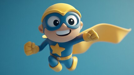 Fototapeta premium A cute cartoon superhero flying with a determined expression on his face.