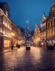 Fototapeta premium Christmas Night city street