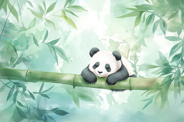 Baby Panda Resting on a Bamboo Branch