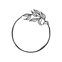 Doodle circle black outline frame with leaf drawing decoration.