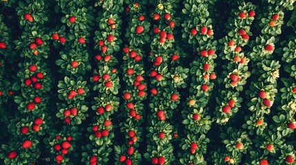 Naklejka premium Lush Greenery with Red Fruits in a Farm Field