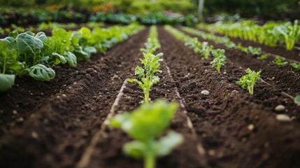 Fresh Green Rows of Vegetables in a Garden