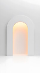 Empty white space with a minimalist design featuring elegant arches, clean lines, and soft lighting, creating a serene and modern architectural aesthetic