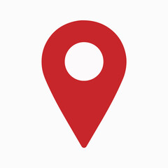 Red location pin icon on a white background