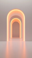 Fototapeta premium Empty white space with a minimalist design featuring elegant arches, clean lines, and soft lighting, creating a serene and modern architectural aesthetic
