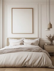 A white bed with a white comforter and pillows