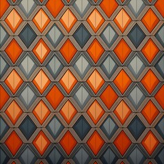 Stylish orange and gray repeating diamond pattern with a textured, symmetrical layout, suitable for digital and print decor