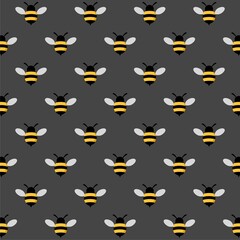 Seamless pattern with honey bee on a black background