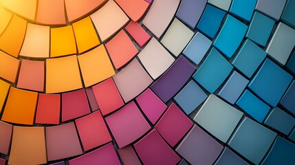 Obraz premium A close-up of a colorful abstract design consisting of squares in shades of orange, red, pink, purple, blue, and gray.
