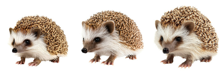 Obraz premium Adorable hedgehog with its distinctive spiny fur and cute facial features captured against a plain white background This small mammal native to various woodland environments