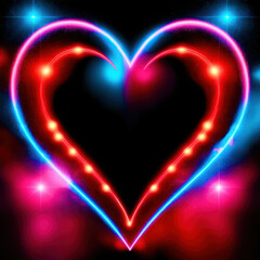A heart with red and blue lights is lit up