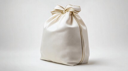 Santa bag in a minimal ivory tone with a gold trim on a white background, very sleek