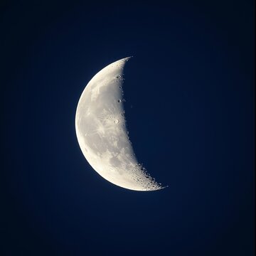 A crescent moon illuminates the dark night, symbolizing mystery and calm in the vastness of the universe above.